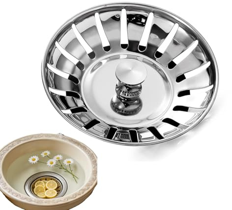 Kitchen Sink Strainer Plug, Dual Function Drain Filter Stopper | Kitchen Sink Strainer Plug Dual, 1 Pack Stainless Steel-, Rust Free Metal, for Bathroom Washbasin, Prevents Clogs (Silver)