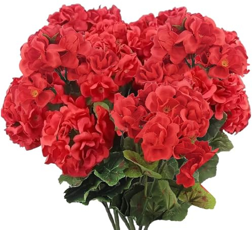 Rjayaa Artificial Geraniums for Outdoors, 6 Bundles Plastic Artificial Flowers Plants Outdoor Fake Faux Geraniums Flowers for Garden Porch