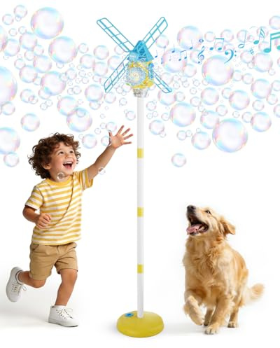 Belemar Windmühle Seifenblasenmaschine mit Licht & Musik für Kinder | Batteriebetrieben, automatisch, bis 1,3 m höhenverstellbar, 3 Modi, inkl. Seifenblasenlösung, für Hochzeit, Geburtstag, Party