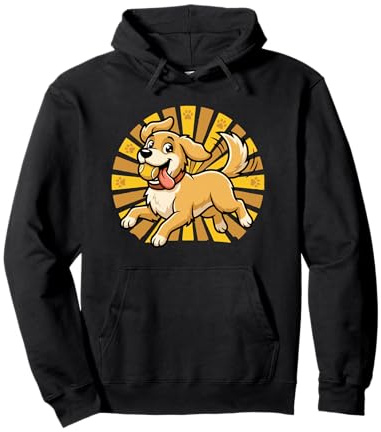 Joyful Golden Retriever Saltando Palla da Tennis Cartone Animato Cane Amore Felpa con Cappuccio