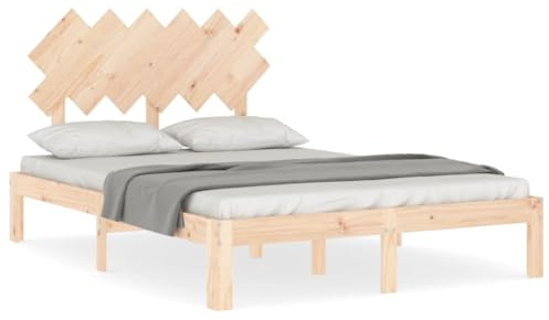 QJBSAVVA Massivholzbett 120x190 cm mit Kopfteil - Robustes Bettgestell aus Kiefernholz massiv, Natur Doppelbett Holzbett für Schlafzimmer und Jugendzimmer, 4FT Small Double Bett ohne Matratze