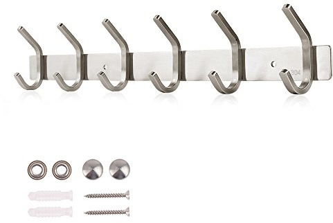 Dripex Coat Hook Rack Wall Mounted 304 Stainless Steel Hanger Heavy Duty Clothes Hat Holder (6 Hooks)