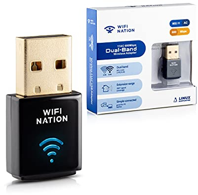 WiFi Nation® WiFi Dongle Mini 802.11ac AC600 USB WiFi Adapter, chipset: Realtek RTL8811AU, Dual Band 2.4GHz or 5GHz, Windows, MacOS and Linux Supported, Product Model: WN-H2