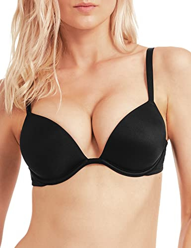 WingsLove Women's Push Up Bra Deep V Plunge Underwire T-Shirt Bra Multiway 2 Cups Up (Black,34C)