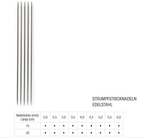 Lana Grossa Strumpfstricknadel Edelstahl | rostfrei & langlebig | glatte Oberfläche | für Socken, Mützen & mehr | verschiedene Größen, 15/4,0