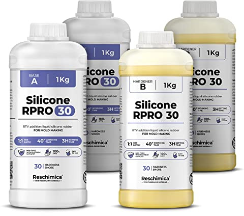 Silikongummi 1:1 R PRO 30, icke giftig, lätt att använda, rivhållfast, 30 shore, kompatibel med epoxiharts, gips, vax (4 kg)
