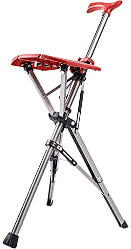 YHRJ Gehstöcke Spazierstock Herren Leichter Gehstock mit Sitz, Rutschfester Gehstock mit Handschlaufe, Kann 100 kg tragen (Color : Red, Size : 85cm)