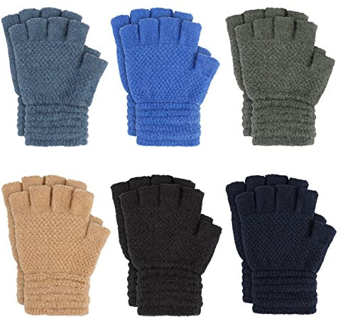TAGVO 6 Paare Kinder Stretch-Fäustlinge Halbfinger-Handschuhe, Unisex-Strickhandschuh Kinderhandschuh Winterhandschuh für den täglichen Gebrauch