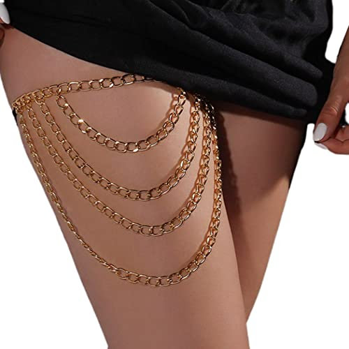 Zookey Boho Geschichtet Beinkette Gold Metall Oberschenkelkette Rave Beinkette Sommer Strand Körperkette Schmuck für Frauen und Mädchen