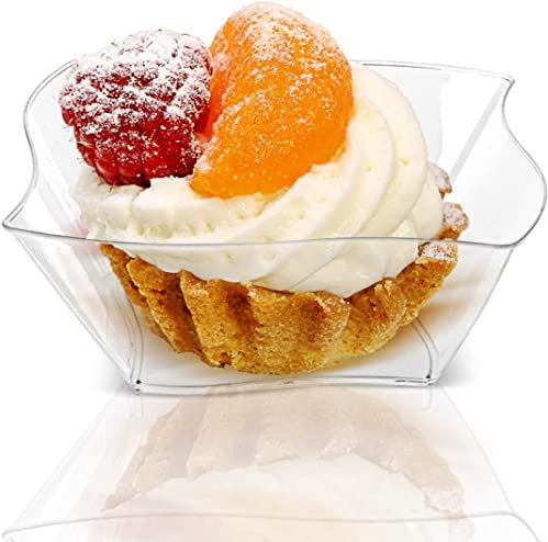 KAHEIGN 100 Piezas Mini Tazas de Postre, 150ml Vasos de Postre Línea de Corriente de Plástico Copa de Aperitivo de Parfait Transparente Tazón para Servir Reutilizable para Mousse Pudín (9 x 9cm)