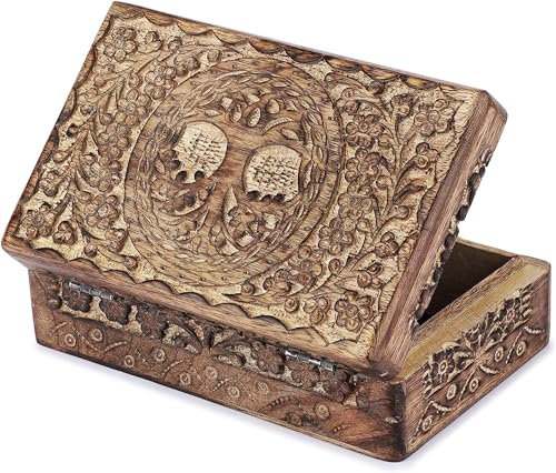 Ajuny Scatola Portagioie Decorativa in Legno Intagliato a Mano con Albero Della Vita – Cofanetto Vintage per Ricordi, Organizer da Viaggio, Gioielli e Oggetti Preziosi Ottima Idea Regalo 20x13 cm