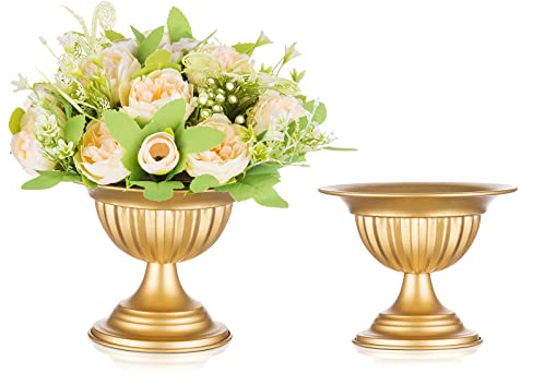 Jarrones de metal de Sziqiqi dorados para flores, 2 jarrones pequeños vintage para decoración de boda, mini arreglos florales, jarrón de mesa, maceta para bodas, fiestas, centros de mesa