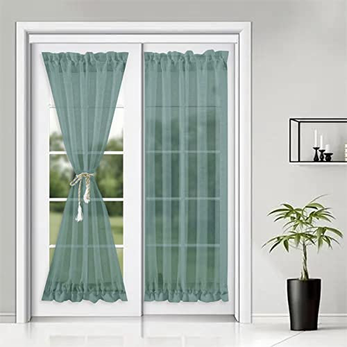 SK Studio Tende a Vetro per Porta Finestra 2 Pezzi Tende per Interni Voile Trasprarenti con Tasca per porta scorrevole/interna Verde, 64x183cm
