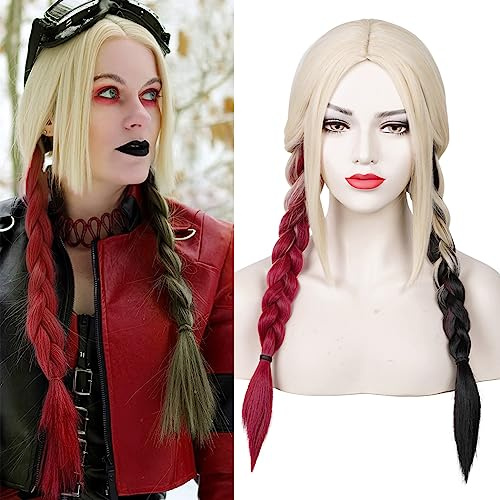TOMIGO Damen Lange Geflochtene Perücke, Rot Blond Schwarz Rollenspiel Anime Perücke für Frauen Halloween Karneval Kostüm Cosplay