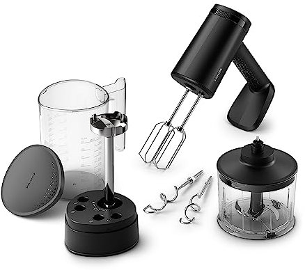 Philips Sbattitore a immersione serie 5000, Sbattitore a immersione 3 in 1, Potente motore da 500 W, Archiviazione intelligente, 5 impostazioni di velocità, Paraspruzzi, Nero (HR3781/20)