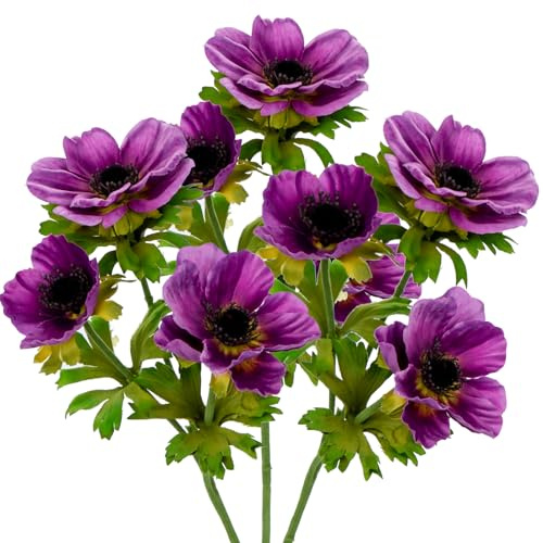 Briful 3er Set Künstliche Anemonen Kunstblumen Wie Echt Kunstzweige Lila Frühlingsblumen, Länge 55 cm, Dekoblumen für Blumengesteck Home Resto Büro Dekoration