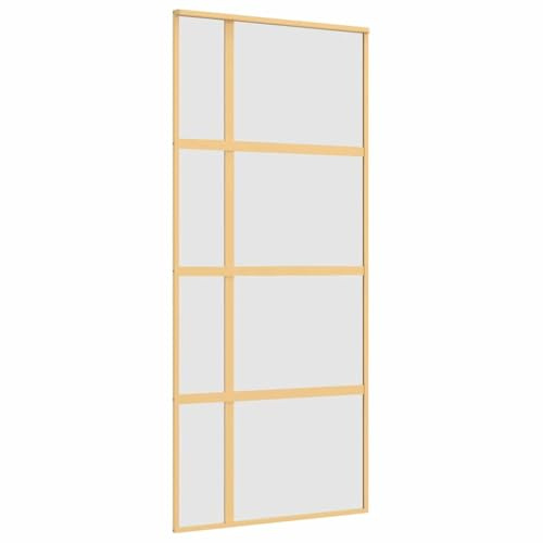 vidaXL Puerta Corredera, Puerta Corrediza, Panel de Privacidad, Puerta Decorativa para Granero Hogar, Vidrio ESG Esmerilado Aluminio Dorada