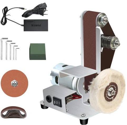 MaxAwe Elektrischer Bandschleifer Mini, 7 Gang Verstellbarer Polier Schleifschärfer, Einstellbar Poliermaschine 4500-9000R/min, Grinder Gürtel Maschine Bandschleifmaschine