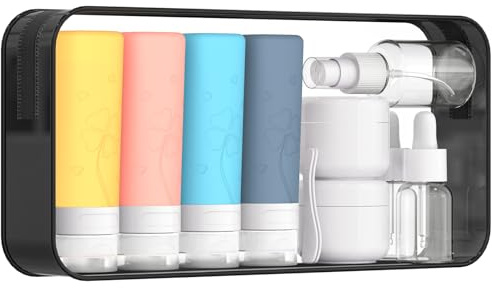 12 Pcs Travel Bottles for Toiletries, Travel Size Containers with Cream Jars, Airplane Travel Essentials Leak Proof Silicone Squeezable Travel Accessories for Shampoo Conditioner Lotion Cream