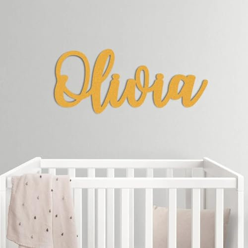 Holznamenschild, personalisierbares Namensschild, Kinderzimmer-Dekor, Holz-Hochzeitsschild, individuelles Namensschild, Holzbuchstabe, Türschild, personalisiertes Wanddekor-Schild (gelb, Länge 40 cm)