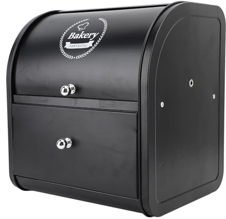 Panera de Metal, Contenedor de Almacenamiento de Pan con Tapa Enrollable de Doble Capa, Soporte para Contenedor de Pan de Gran Capacidad, Soporte para Pan para Decoración (Cajón