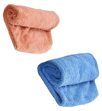 MAGICLULU 2stücke Dicker Bad Haar Trockner Kopf Handtuch Schnelltrocknend Haartuch Bademantel Braun Blau