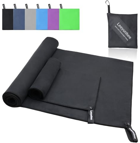 Leeyunbee Asciugamano Microfibra Set di 2, 160 x 80 cm Telo Mare Microfibra e 80 x 40 cm Asciugamano Palestra, Asciugamani in Microfibra ad Asciugatura Rapida, per Sport, Viaggio, Spiaggia (Nero)