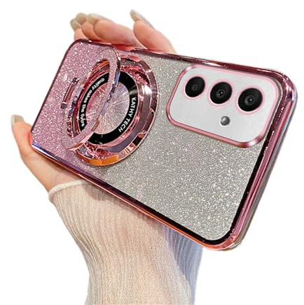 QIWEIQING Glitter Case for Samsung Galaxy A13 4G, Electroplate Flash Shell for Girls Women Ring Stand Function Camera Protector Shockproof Transparent TPU Cover for Samsung A13 4G. Pink DS