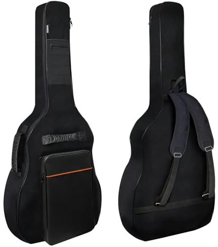 NAGAN Acoustic Guitar Bag 0.5-inch Extra Thick Padding, 40 41 42 inch Gig Guitar Bag, Waterproof Oxford Guitar Case Backpack with Adjustable Shoulder Strap, Back Hanger Loop (Black & Orange)
