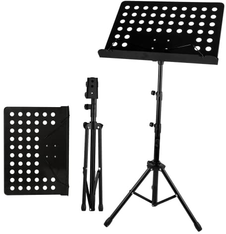 Crystals Music Stands for Sheet Music, Height Adjustable Metal Sheet Music Stand Portable, Non-Slip Feet and Foldable Design with Tripod Base - Black