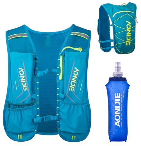 Azarxis 5L Ultraleicht Trinkrucksack Trailrunning Rucksack Trinkweste, Hydration Pack Marathon Running Rucksack für Laufen, Camping, Wandern, Marathoner (Mintblau, 5L Weste + 500ml Soft Flask)
