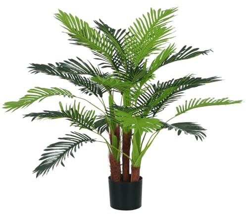 Outsunny Palmier Artificiel H.1 m Arbre Artificiel Tronc Branches Lichen | Feuilles Grand Réalisme, Pot Inclus