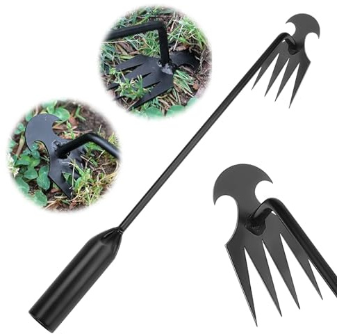 Inoltre strumento per diserbare lunghe erbacce da giardino, strumento portatile per il diserbo, strumento portatile per il diserbo, 4 denti in acciaio al manganese erba forgiata a mano per ortaggi