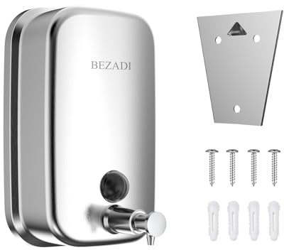 BEZADI Dispenser di sapone manuale da 500 ml, montaggio a parete, senza trapano, dispenser di sapone manuale per uso domestico, dispenser per liquidi/gel, in acciaio inossidabile