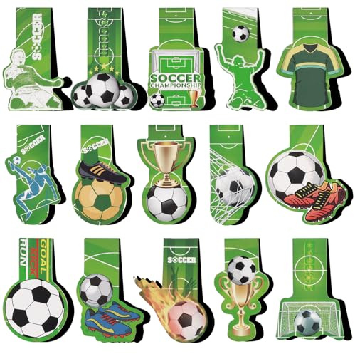 15 Stück Magnetisches Lesezeichen Fußball, Fussball Mitbringsel | Fussball Gastgeschenke, für Jungen Schüler Freund Fußballfans Buchliebhaber