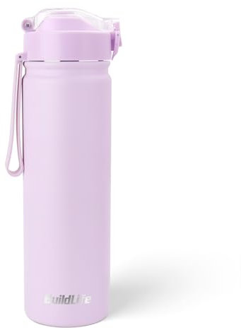 BuildLife 720ML Insulated Water Bottle with Straw,Leak Proof Double Walled Stainless Steel Metal Sports Water Bottles, BPA Free,Dishwasher Safe,Drinking Bottle for Travel,School,Gym (Purple)