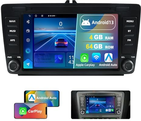 Dvrmedia Autoradio 4GB+64GB Android 13 für Skoda Octavia Mk2 A5 2004-2014 Rapid Yeti 8 Touchscreen mit Bluetooth Radio kabellos CarPlay Android Auto Autoradio 2din mit GPS FM WiFi DSP
