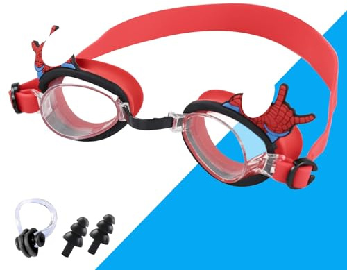 Saier tbo Gafas de natación para niños, a prueba de fugas, antivaho, con tapones para los oídos, pinza nasal, gafas de natación ajustables de silicona para niños y niñas de 3 a 12 años