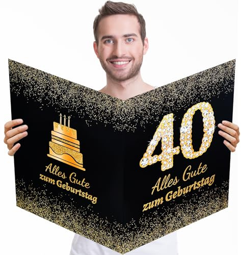 doneches Geburtstagskarte 40 Groß Happy Birthday Grußkarte Geburtstag Glückwunschkarte Gästebuch Gastposter für Männer Frauen Geburtstag Partydeko