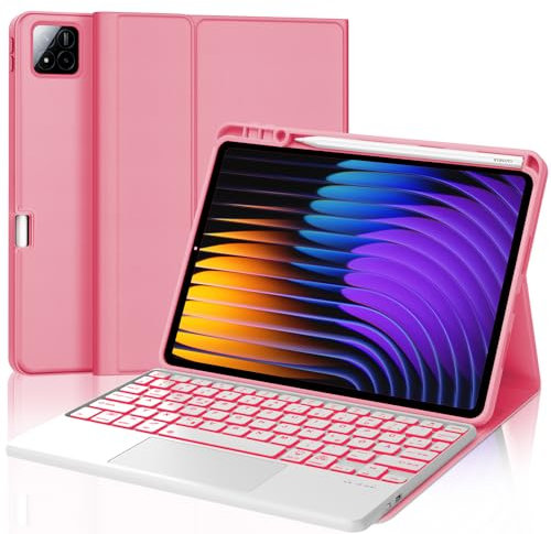JADEMALL Bluetooth Tastatur mit Touchpad und 7-Farben-Beleuchtung für iPad Pro 11, Samsung, Kabellose, Ultraleichte Deutsche QWERTZ Tastatur mit iOS-Sondertasten, Weiß, 10 Zoll