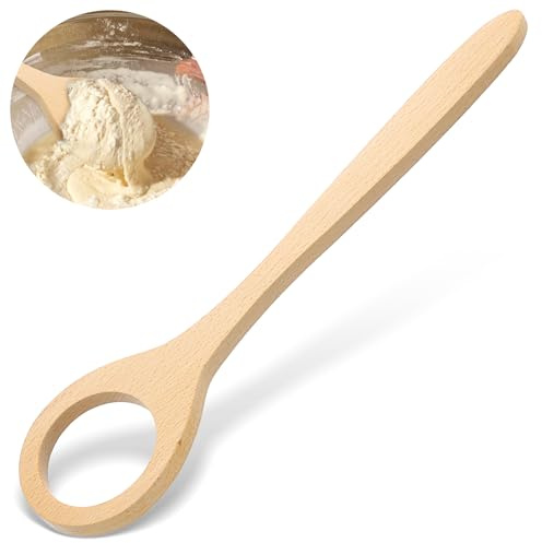 AOZUO Wooden Dough Whisk, Danish Bread Whisk Sourdough Wood Stirrer Mixer Whisking Tool Baking Supplies for Mixing Sourdough Bread Pastries Egg Pizza Cake Batter