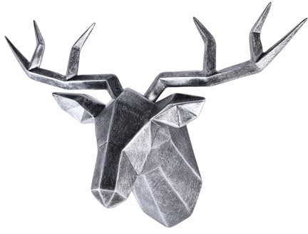 XYQXYQ Wandskulptur mit silbernem Hirschkopf, moderne Kunst, Wandbehang, 3D-Wanddekoration, Galerie, Wohnzimmer, Kunstharz, Tierkopf-Dekoration