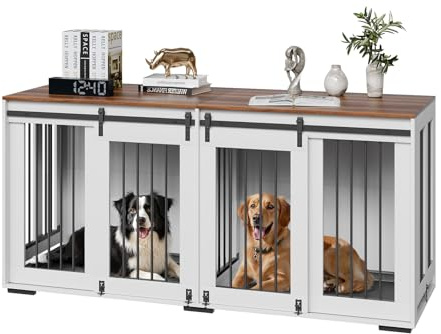VEVOR 72 Dog Crate Furniture for 2 Dogs, Double Dog Crate Furniture with Double Sliding Doors, Large Dog Crate TV Stand with Removable Tray, Steel Frame Dog Crate for Small Medium Large Dogs White