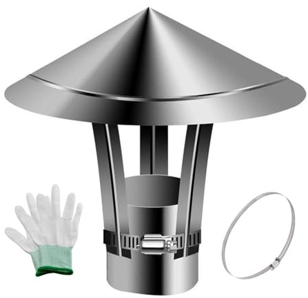 Regenhaube 50-160 Mm Schornsteinabdeckung In Edelstahl 201, Rund Kamindach Lüftungsaufsatz Mit Zubehör Und Handschuh, Vogelschutz Kaminabdeckung(110 mm/4.3 in)
