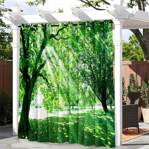 Hiseng Tende per Esterno per Gazebo, Modello Paesaggio 3D Impermeabile Tende da Esterno con Anelli Tenda da Esterno Oscurante per Balcone Giardino Terrazzo (Tonalità Verde,180x213cm)