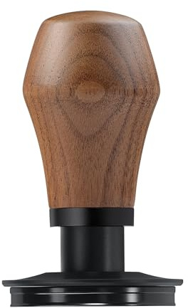 Normcore Espresso-Kaffee-Tamper V4.1 mit Klick-Sound-Feedback, federbelasteter Tamper mit Titan-PVD-Beschichtung, geriffelter Boden, Griff aus echtem amerikanischem Walnussholz, mit Silikonständer