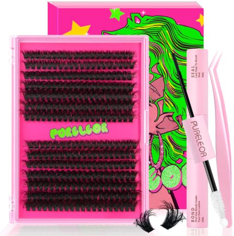 PURELEOR Kit de pestañas en racimo esponjosas, incluye pinzas de unión y sellado, racimos de pestañas individuales en casa, extensión de pestañas postizas (10 mm, 12 mm, 14 mm, 16 mm)