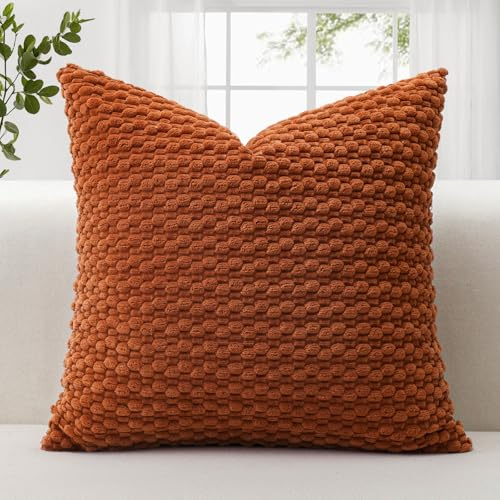 JOTOM Federe per Cuscino in Velluto a Coste Morbido 45x45 cm Federe per Cuscino con Texture a Bolle 3D per Divano, Camera da Letto, Decorazione della Casa (Ruggine)