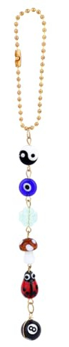 Mikovivi Autoanhänger Böser Blick, Gold Glücksbringer Auto Hängeornament Yin-Yang-Perle Marienkäfer 8-Ball Pilz Rückspiegel Anhänger für Türgriffe zu Hause Schlüsselanhänger Tasche Dekoration