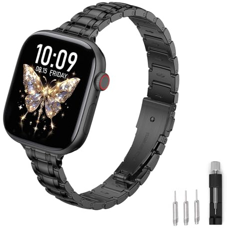 Slim Metall Armband für Apple Watch Armband Series 11-1 SE 3/2 Damen | Dünnes Edelstahl Metallarmband für iWatch Band 40mm 41mm 38mm 42mm(Series 11/10),Schwarz